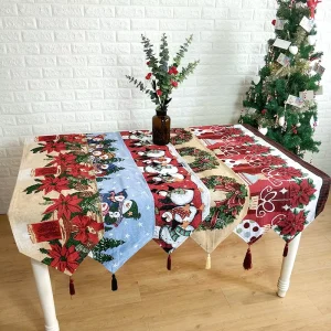 Multi Color Jacquard Cotton Polyester Christmas Table Runner 13”x70”