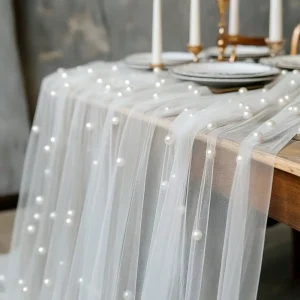Multi Color Pearl Tulle Table Runner Sheer Mesh Table Cloth for Wedding Bridal Shower Birthday Banquet Party Holiday Table Decor
