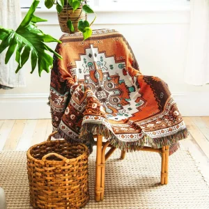 Multi Color Vintage Picnic Blanket Camping Mat Cotton Woven Blanket Throw