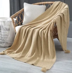 Multi Color White Gray Knit Throw With Fringe