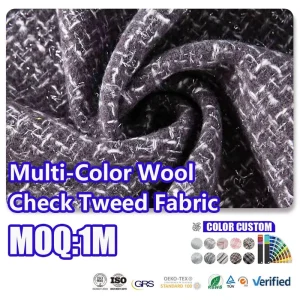 Multi Color Wool Check Tweed Fabric Durable for Fashion Apparel Bags Home Decor and DIY Sewing Projects