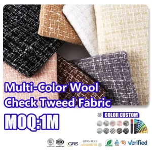 Multi Color Wool Check Tweed Fabric Soft Warm with Metallic Thread for Women Blazer Coat Skirt and Apparel Making