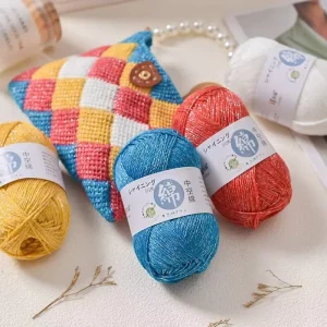 Multi Colors Shiny Cotton Crochet Yarn Metallic Braided Hollow Thread for Crochet Handbags DIY Hand knitted Craft Yarn