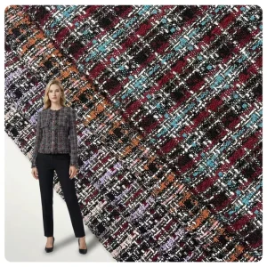 Multi Colors Stock Elegant Tweed Plaid Fabric 450GSM 100% Polyester for Women Coat Vest Hat Gloves Accept Custom Order