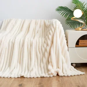 Multi Functional Winter Flannel Blanket Knitted Rabbit Design 100% Polyester Thickened Fleece Lining Wide Drawn Nap Sofa Cover