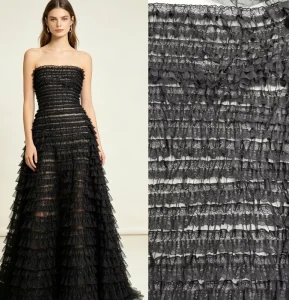 Multi Layer Ruffled Floral Lace Tulle Fabric Tier Fringe Mesh for Couture Formal Dress Goth Wedding Bridal Skirt Fabric