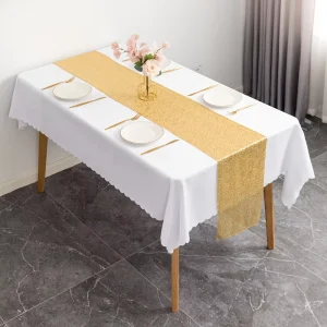 Multi Size Durable Luxury Glitter Rectangle Dark Gold Sequin Polyester Tablecloth for Wedding Party Decoration Table Runner