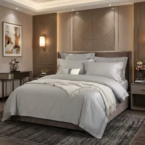 Multi Size Grey Hotel Bed Linen Set 100% Cotton Solid Stitching Flat Fitted Sheets Anti Bacteria for Hospitality Project