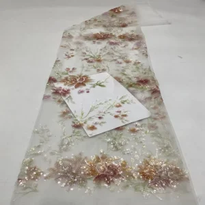 Multi color Floral Printed Sequin Fabric Sparkly Mesh Embroidery Material for Women’s Summer Dresses and Fashion Garments
