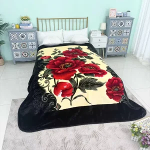 Multi-color Flower Design 1-Ply 100% Polyester Raschel Blanket-Woven Warm Soft Anti-Dust Mite Anti-Decubitus Non-Toxic Portable