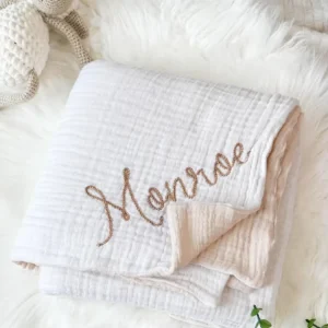 Multi function Organic Muslin Pompom Baby Blanket Personalized Embroidered Knitted All Season Swaddle Eco Friendly Soft Modern
