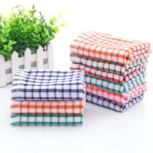 Multicolor 28*40cm Tea Towels Kitchen Absorbent Jacquard Plaid Cotton Kitchen Towels