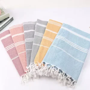Multicolor Custom Striola Sand Free Soft Touch 100% Cotton Turkish Bath Beach Towel With Tassels