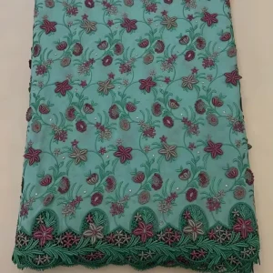 Multicolor Floral Embroidered Cotton Fabric Nigerian Voile Fabric with Lace Hem for Party Wedding Wear