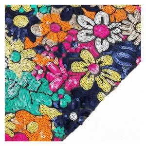 Multicolor Floral Polyester Sequin Knitted Net Mesh Fabric for Women’s Wedding Dresses and Accessories
