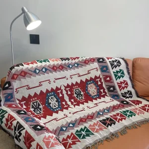 Multifunctional Bohemian Style Sofa Cover and Camping Blanket Woven Raschel Ethnic Thread