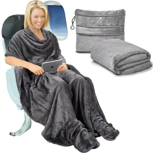 Multifunctional Customizable Polyester Travel Blanket for Business Trip Airplane Use Two-in-One Storage Foldable Shawl Nap Cover