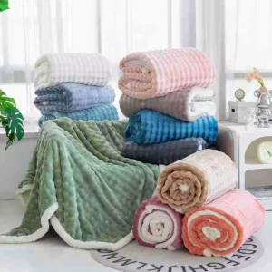 Multifunctional Eco-friendly Rabbit Velvet Flannel Air-Conditioning Sofa Blanket Embroidered Double-Layer Thickened Lambswool