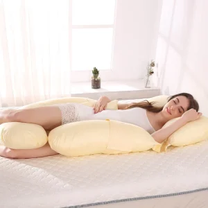 Multifunctional G Shaped Maternity Pillow with Removable Cotton Satin Cover for Ergonomic Lumbar Support