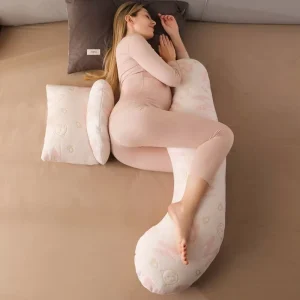 Multifunctional J Shape Maternity Pillow with Memory Foam Full Body & Tummy Support Removable Washable Featuring Animal Pattern