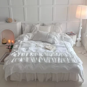 Multifunctional Long-staple Cotton with Lace Pattern for Embroidery Quilt Applique 4-Piece Cotton Bedding Set