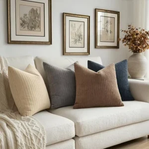 Multiple Colors to Choose From Decorative New Style Throw Pillow Covers Thick Soft Textured Striped Square Polyester Modern