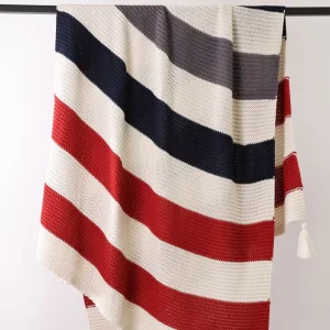 Multiple SKUs Compliance Requirement Eco friendly 50*70” Stripe Pattern Design Cotton Knit Throw Blanket for Sleeping Warm