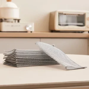 Multipurpose Silver Wire Cleaning Cloth Non Scratch Polyester Dishcloth for Kitchen Reusable Household Cleaning Square Towel