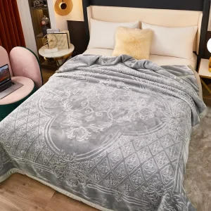 Multisize Embossed Bed Blanket Winter Heavy Plush Extra Soft Grey Red Blanket Raschel Soft Blanket