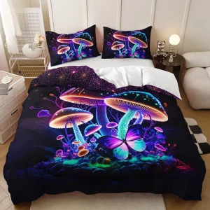 Mushroom Botanical Fairy 3D Digital Printed Microfiber Fabric Bedroom Soft Duvet Cover Set