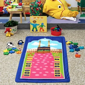 Muslim Children’s Educational Handmade Cushioned Washable Reversible Prayer Mat for Kids Picnic Use
