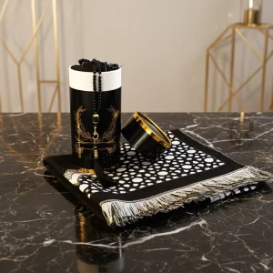 Muslim Islamic Prayer Mat Set with Tasbih Washable Polyester Machine Made Travel & Home Use Ramadan Gift Set