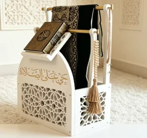 Muslim Prayer Mat Quran Islamic Book and Rosary Double Storage for Tesbih Islamic Accessories Antique White Wood Hotel Use
