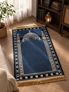 Muslim Prayer Mat Rug with Islamic Mosque & Moon Design Soft Polyester Prayer Rug for Islamic Worship
