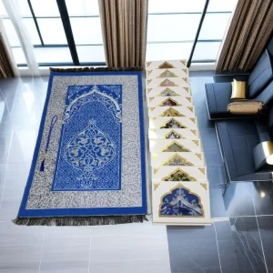 Muslim Prayer Rug and Prayer Beads with Elegant Design Cylinder Gift Box