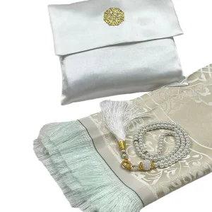 Muslim Prayer Rug with Beads With Elegant Pouch 99 Beads Pearl Prayer Tasbih Portable Prayer Mat for Women Eid Wedding Gifts