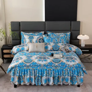 Muslim Style 4 Piece Digital Printed 200TC Twill Woven Polyester Bedspread Set with Home Bed Skirt & Duvet Cover All Season