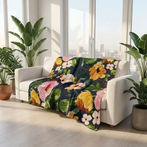 Muslin Blanket 6 Layers Flower and Leaf Printed 100% Organic Cotton Warmer Blanket Large Bed Blankets Cotton