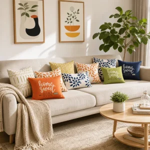 Mustard Yellow Home Sweet Home Throw Pillow Cover Soft Polyester Geometric Decorative Cushion Case Shell for Couch