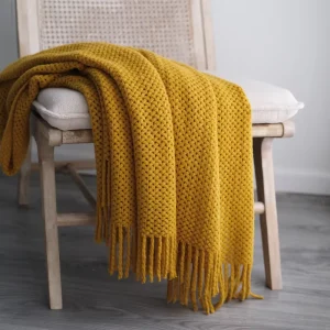 Mustard Yellow Knitted Throw Blanket Tassels American Style Woven Bed Sofa Cover Home Decor Luxury
