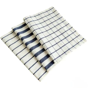 Muti-Purpose Cotton Tea Towels for Kitchen & Dining Large Reusable Farmhouse Blue Striped & Plaid Kitchen Towels