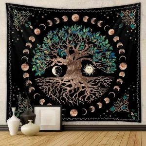 Mysterious Tree of Life Mushroom Forest Tapestry Wall Hanging Fairy Tale Bohemian Psychedelic Home Dormitory Dream Decor G25 13