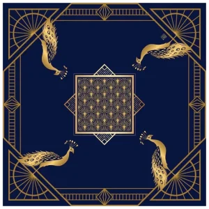 NAVY Art Deco Peacock Mahjong Mat 31.5″ Premium Rubber Anti Slip Noise Reduction Table Mat for American Mahjong Games