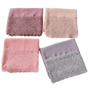 NEW Lace Border Hijab Floral Scalloped Lace Trim Pastel Solid Soft Lightweight Muslim Women Wedding Eid Romantic Modest