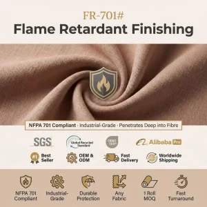 NFPA 701 Flame Retardant Curtain Fabric Treatment 1 Roll MOQ Hotels Hospitals Fire Safety Finish