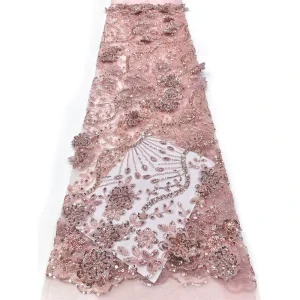 NI.AI Aso Ebi Luxury Beaded French Lace Fabric with Sequins Nigeria Sequins Beaded Lace Fabrics Bride Material for Evening