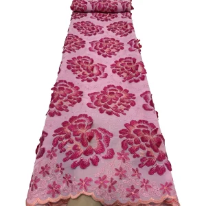 NI.AI Baby Pink 3D Floral Embroidery Swiss Voile Lace for Wedding Evening Gown Formal Occasion Women Dress Making Raw Material