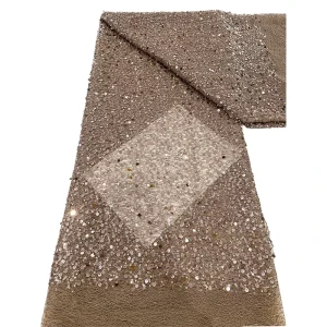 NI.AI Beaded Tulle Lace Bridal Brown Multi Color Lace Fabric Embroidery Bead Fabric Sequin Women Wedding Dress Fabric