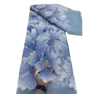 NI.AI Elegant Satin Lace Embroidery Fabric Clothing Accessories Material Wedding Dress Sequin Beaded Lace Fabric