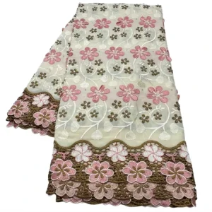 NI.AI Luxury Cotton Lace Fabric Embroidery Stone 3D Floral Swiss Voile Lace Austria Lafaya Nigerian Lace Fabric for Women Dress